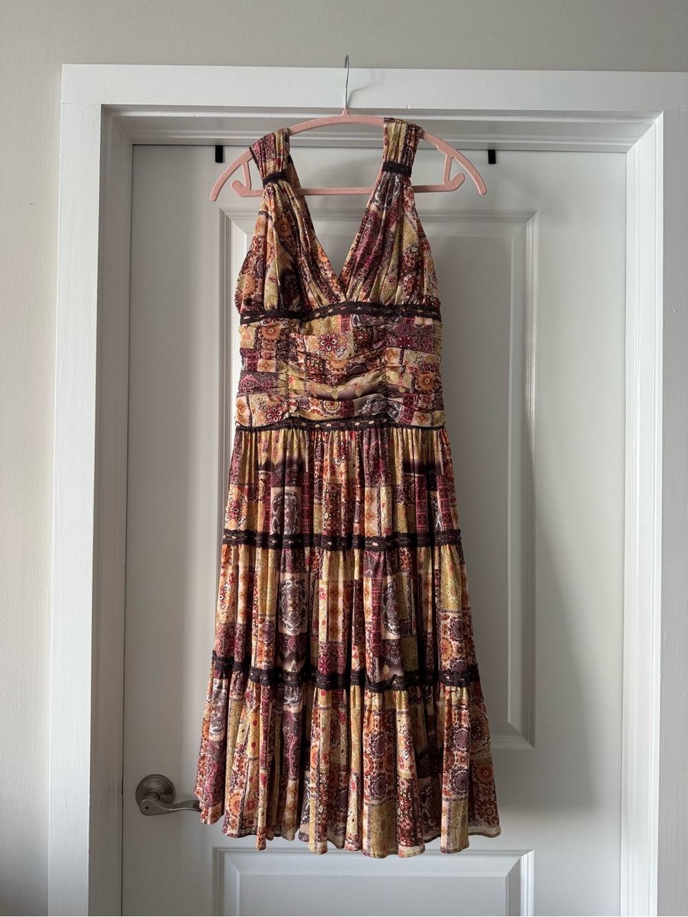 V-Neck Tiered Midi Dress in Multicolor Paisley